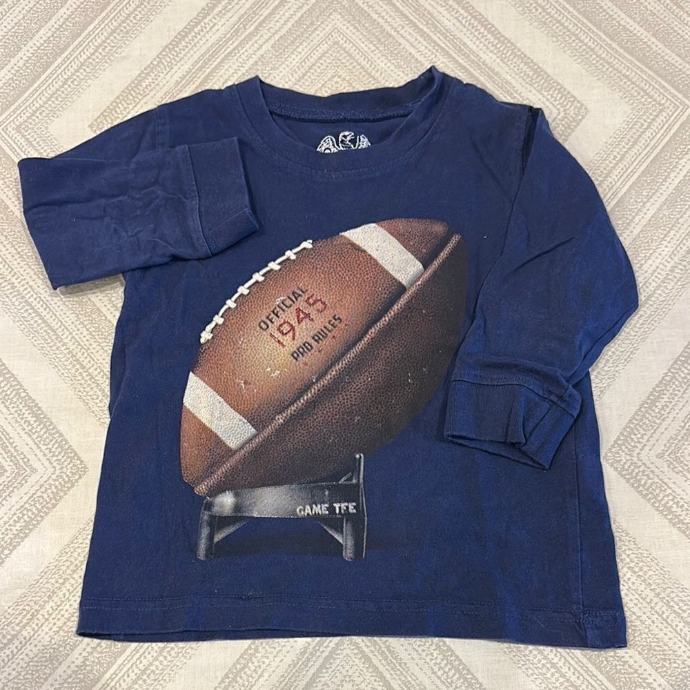 Wes & Willy Kids Football Navy Blue Graphic L/S Tee: Size 18M